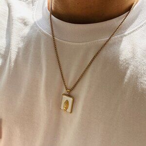 vintage enamel Virgin Mary square pendant necklace
